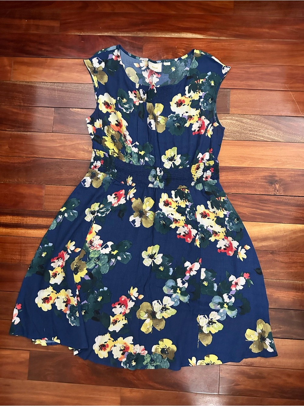 Anthropologie Maeve Floral Navy Sundress with Smocked Waist, M